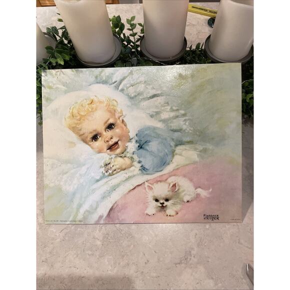 Florence Kroger Print Wake Up Time 11X14 Child Kitten Vintage - Picture 10 of 10